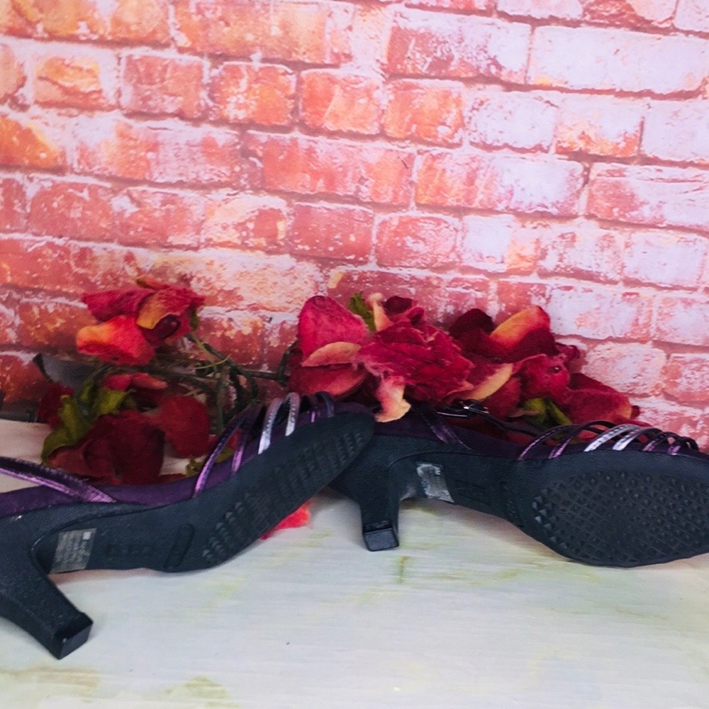 Aerosoles Metallic Dark Purple Strappy Leather High Heel Sandals - Picture 12 of 14